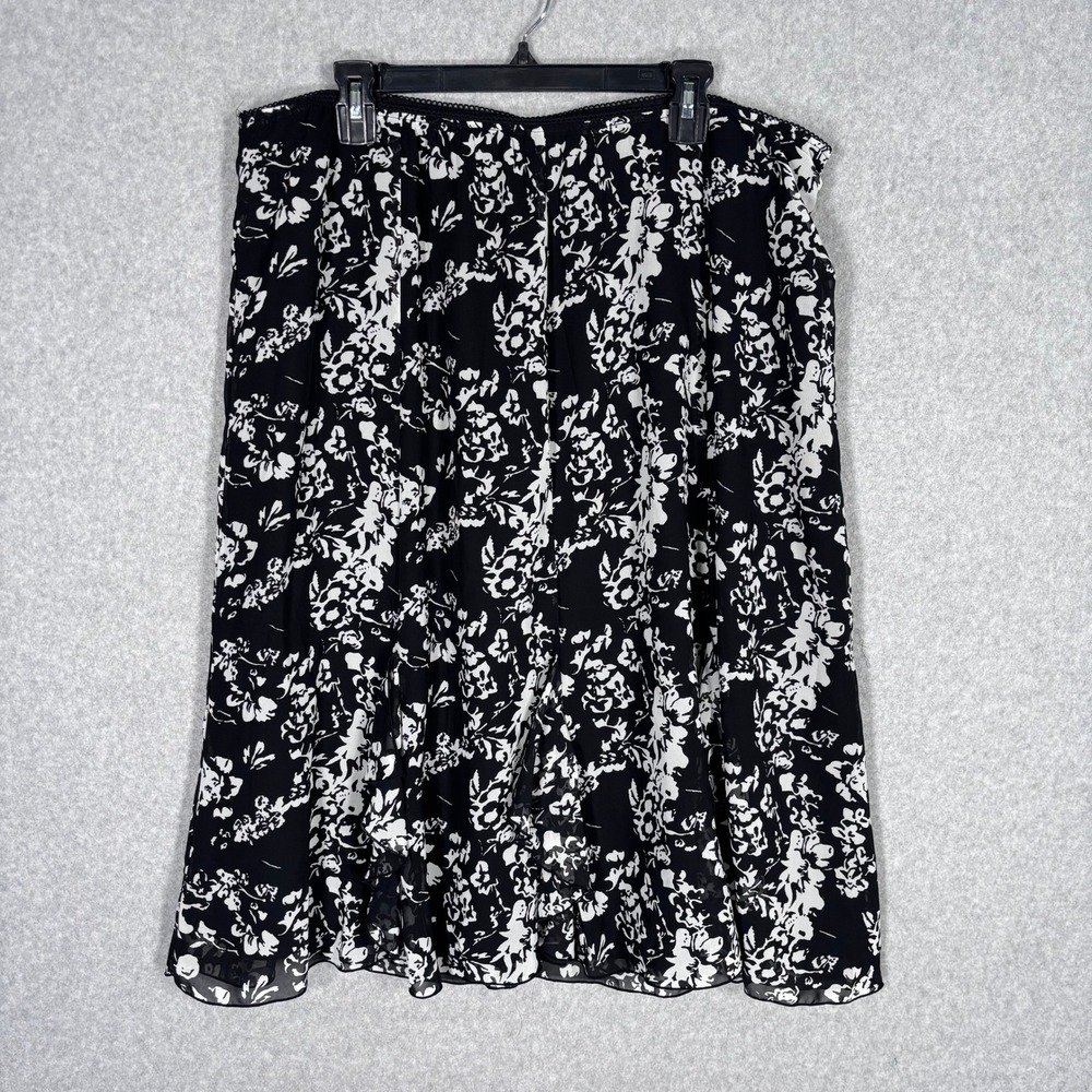 CJ Banks Fairy Grunge Midi Skirt 1X Black White Floral Layered Ruffles Feminine